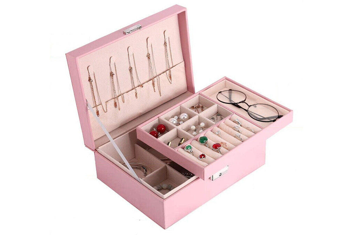 Jewellery Organiser Case Box Holder Storage Earring Ring Display with Lock and Key