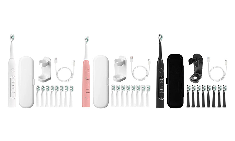 Sonic Electric Toothbrush with 8 Replaceable Wave-Shaped Soft Brush Heads for Oral Care