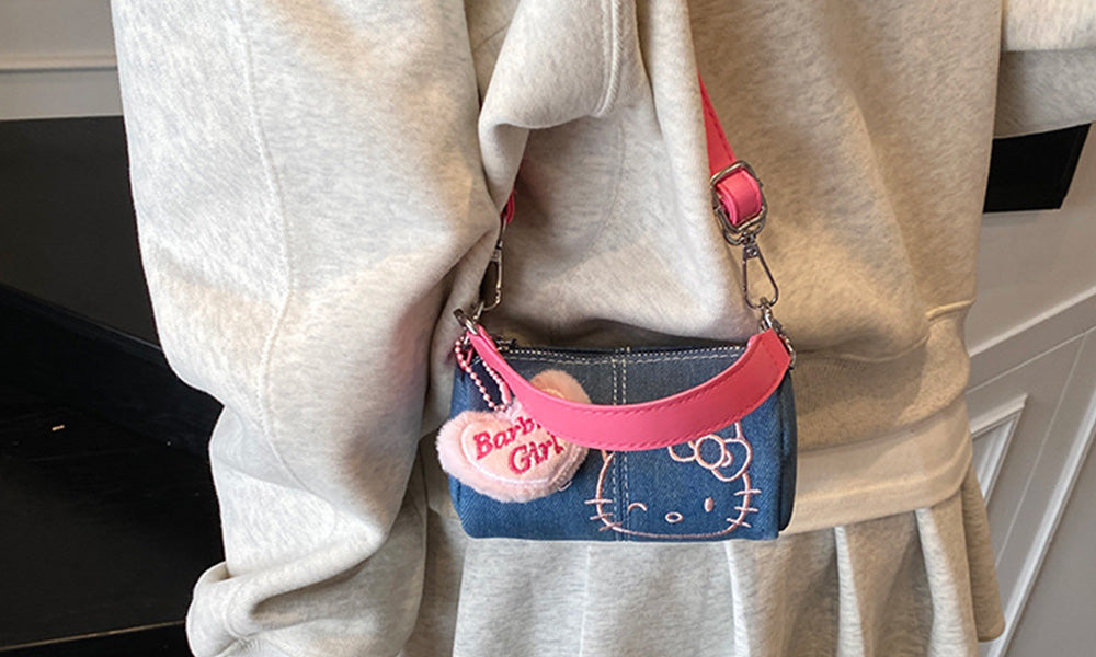 Cute Cylinder Handbag for Women Denim Bag with Top Handle