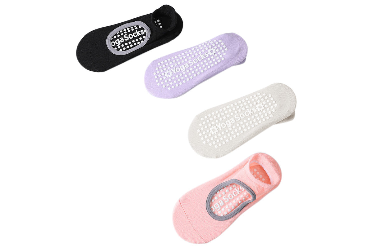 4 Pairs of Anti-Slip Yoga Socks Comfortable Pilates Socks with Grips for Workout Barre