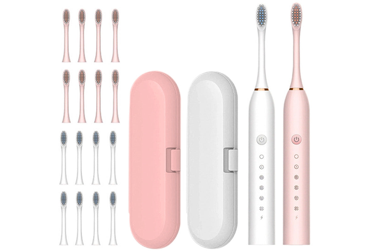 Couple's 6-Mode Electric Toothbrush Set Portable Travel Toothbrush with Smart Timer