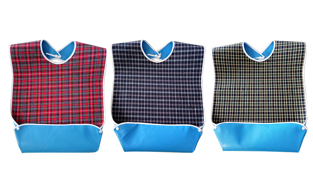 3 PCS Easy Clean Adult Dining Bibs with Neck Snap and Food Catching Pocket