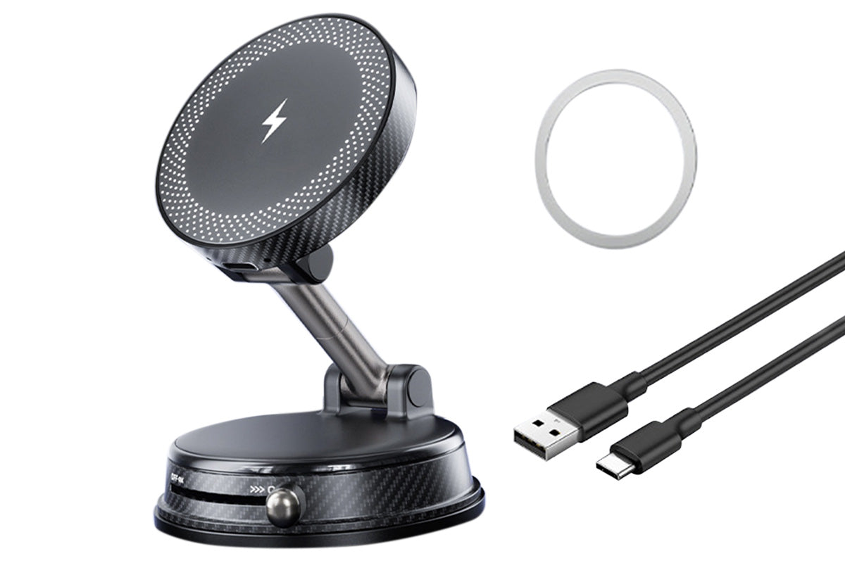 15W Magnetic Car Charger Vacuum Suction Foldable Phone Mount for Dashboard