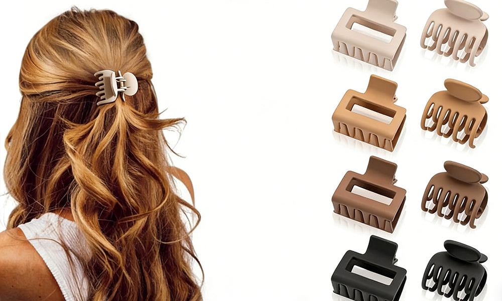 8 Piece Non-Slip Hair Claw Clips Set with Rectangular Design