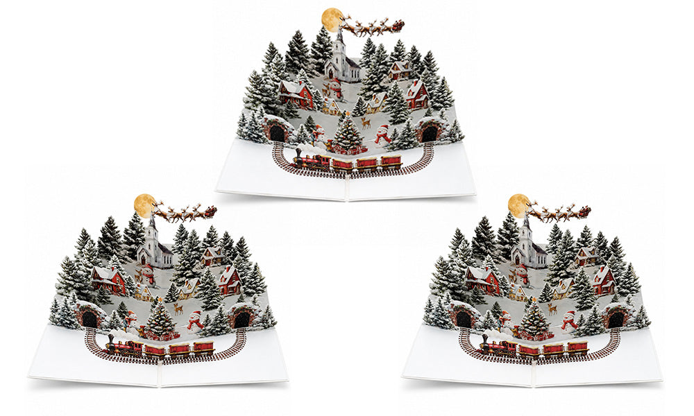 3 PCS 3D Night City Snowman Christmas Greeting Cards with Envelopes