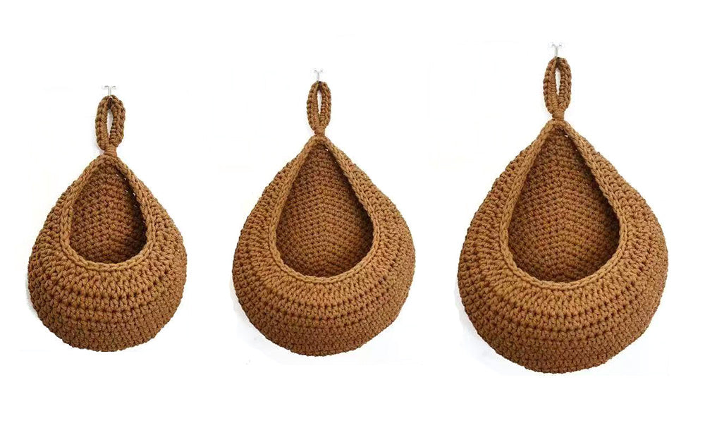 3Pcs Hanging Storage Basket Cotton Rope Vegetable Fruit Wall Organizer