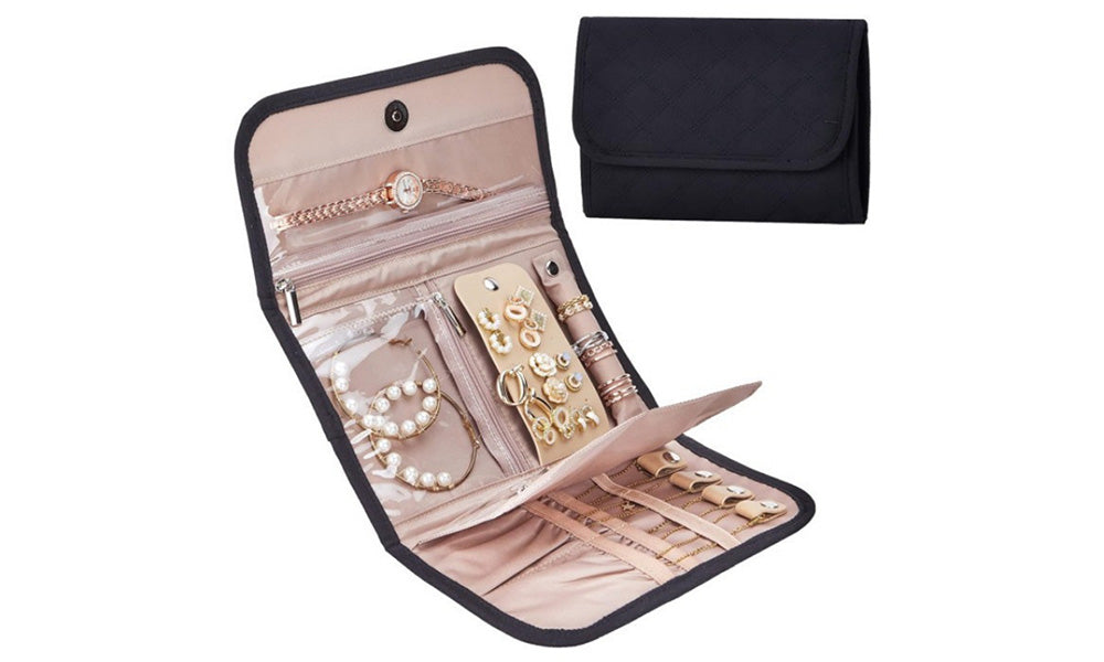 2 PCS Foldable Roll Up Earring and Jewelry Organizer Travel Bags