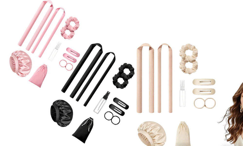 Heatless Curls Overnight 2 Sizes of Soft Hair Rollers with Scrunchies and Clips