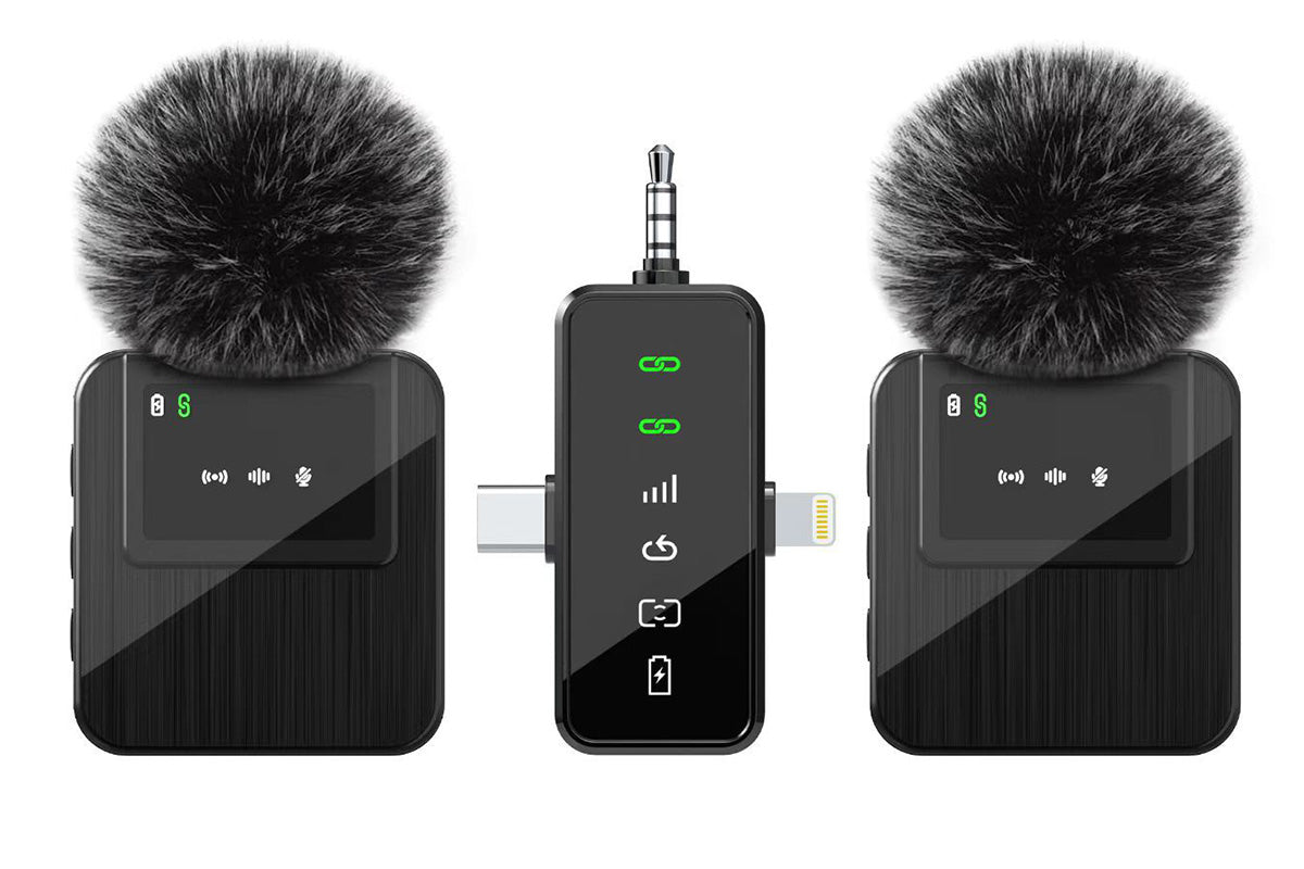 3-in-1 2.4G Wireless Lavalier Microphone Set Compatible with iPhone Android Device for Recording Live Streaming