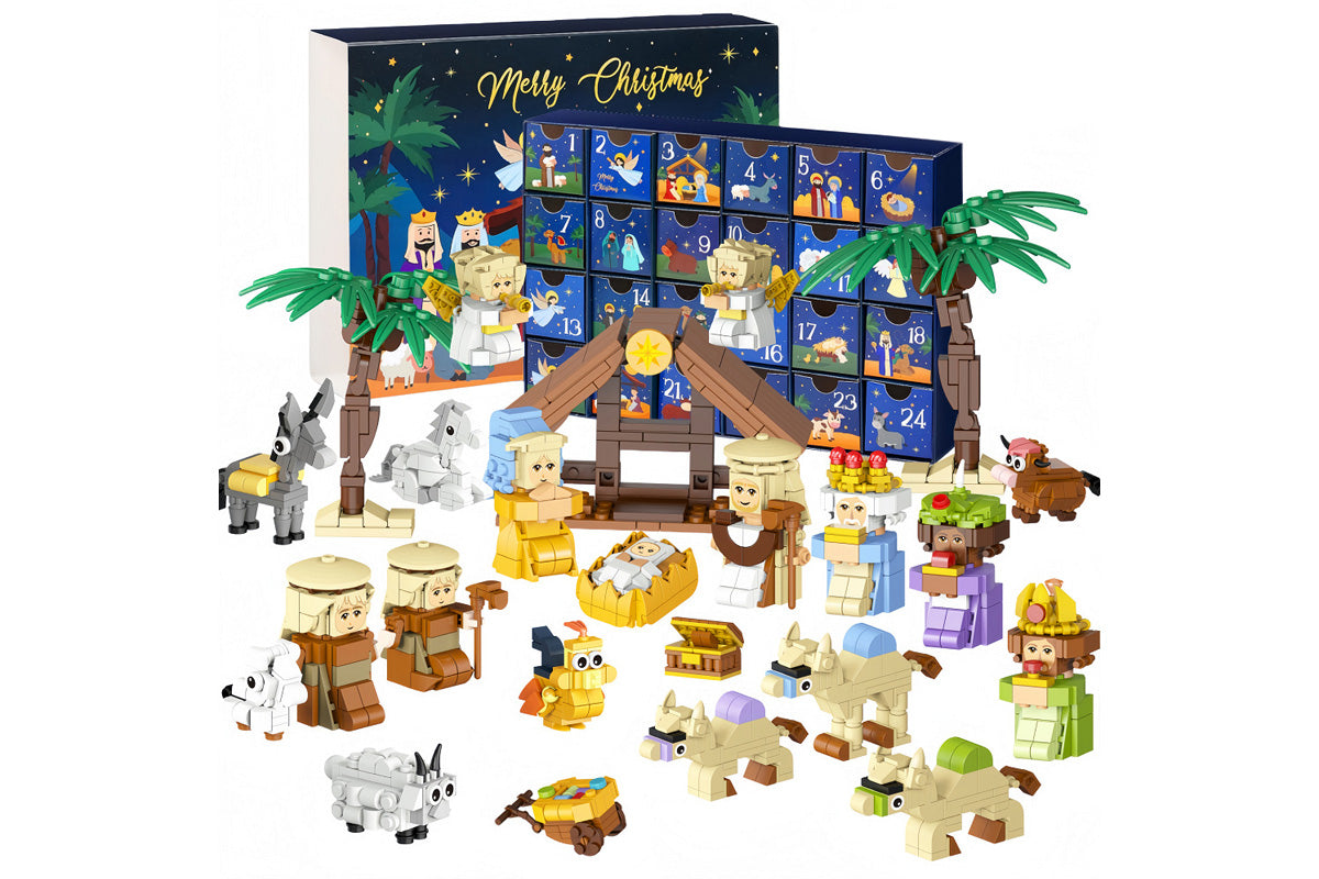 Christmas Advent Calendar 24 Days Building Block Set Nativity Toy Gift for Kids