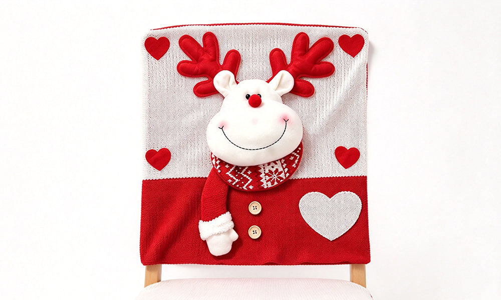 Christmas Chair Back Cover with Santa Snowman and Reindeer Designs