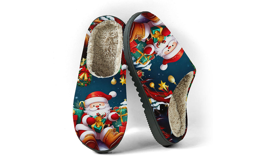 Christmas Print Warm TPR Home Slippers with Non Slip Soles
