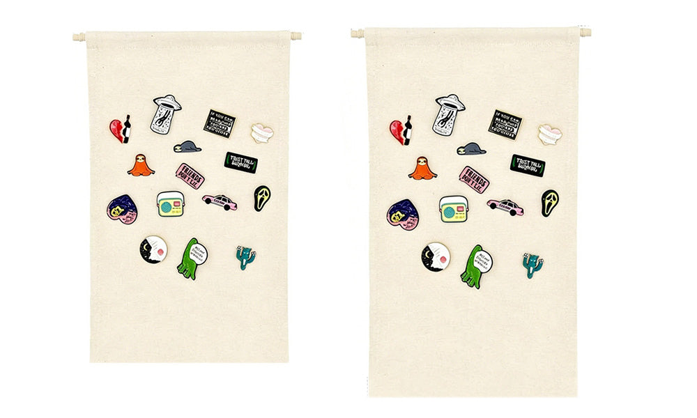2 Piece Canvas Pin Badge Organizer Display Banners for Wall Hanging