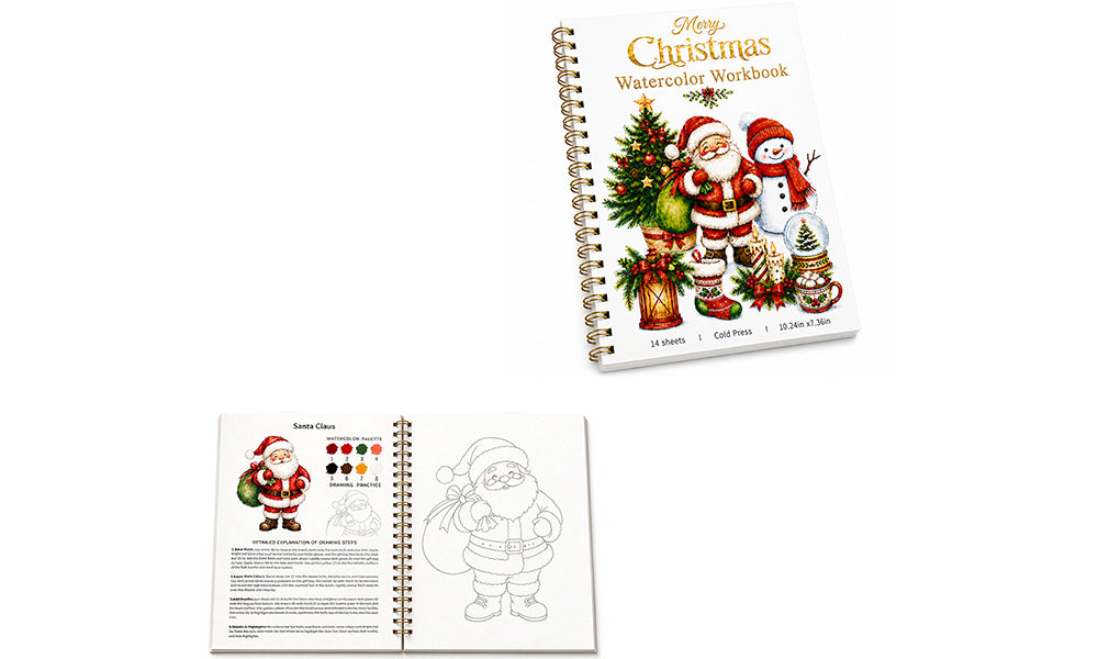 Christmas Watercolor Workbook 14 Designs 200g Cold Press Paper Spiral Bound