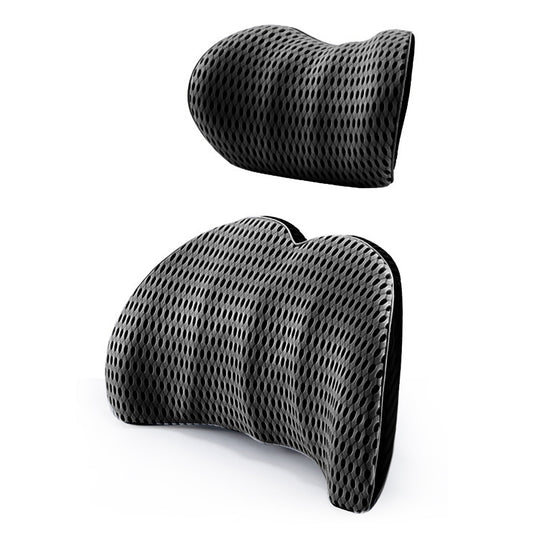2Pcs Car Seat Memory Foam Lumbar Back Pillow Neck Pillow Dark Grey
