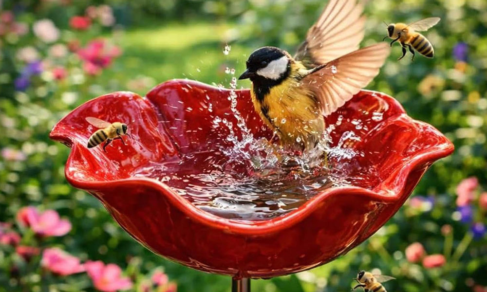 1/2PCS Metal Bee Water Feeder Flower Shape Garden Stake for Outdoor Garden