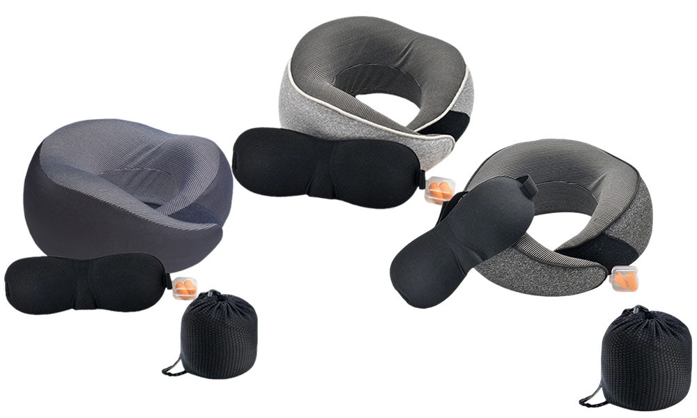 Travel Pillow Set Memory Foam Neck Pillow with Earplugs and Eye Mask