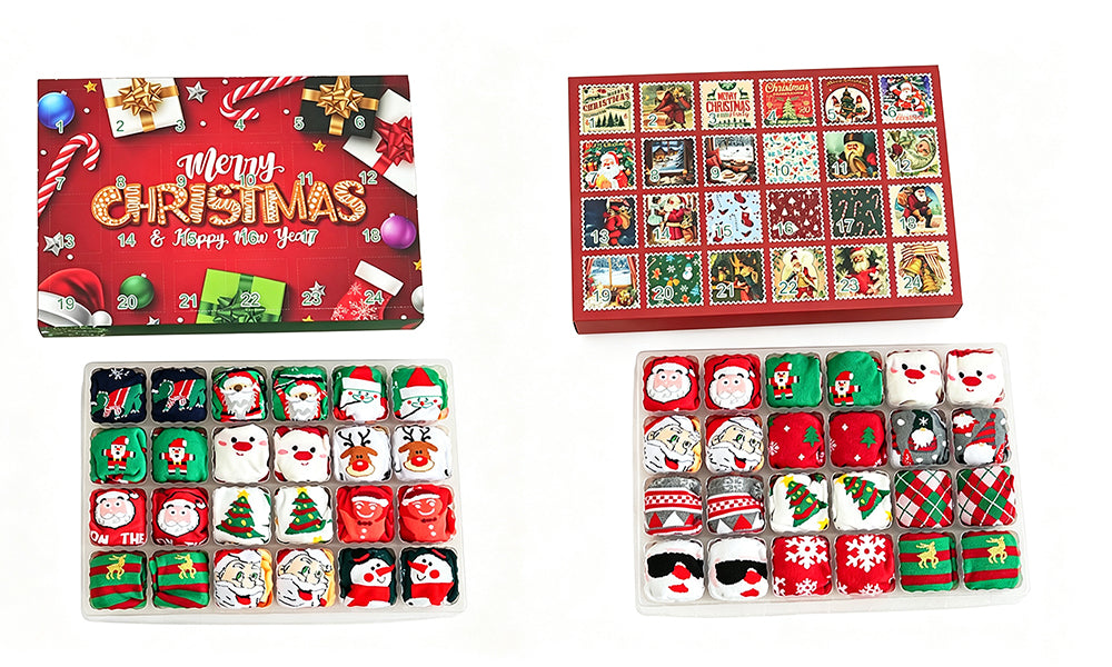 12 Pairs Christmas Socks Advent Calendar with 24 Day Countdown Gift Box