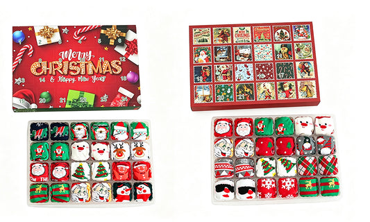 12 Pairs Christmas Socks Advent Calendar with 24 Day Countdown Gift Box