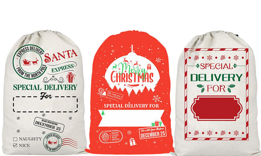 2Pcs Christmas Gift Canvas Bags Santa Sacks Drawstring Christmas
