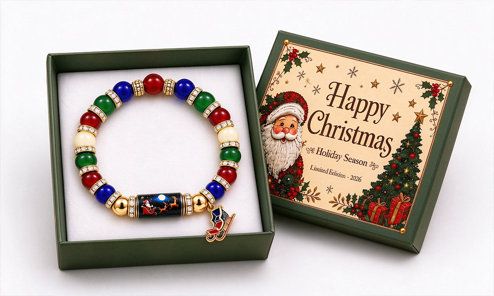 Christmas Bracelet with Gift Box and Zinc Alloy Glass Beads