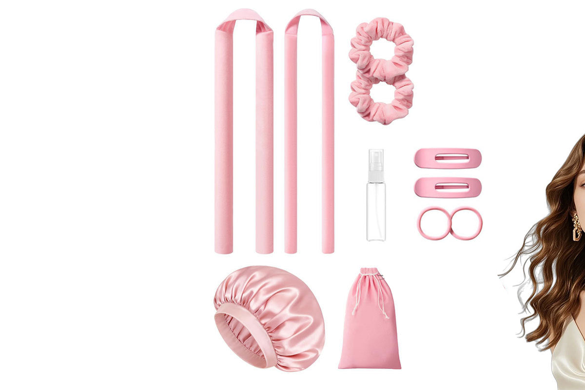 Heatless Curls Overnight 2 Sizes of Soft Hair Rollers with Scrunchies and Clips