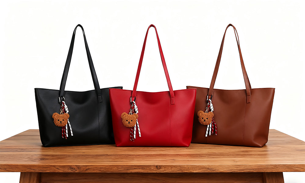PU Shoulder Tote Bag with Teddy Pendant