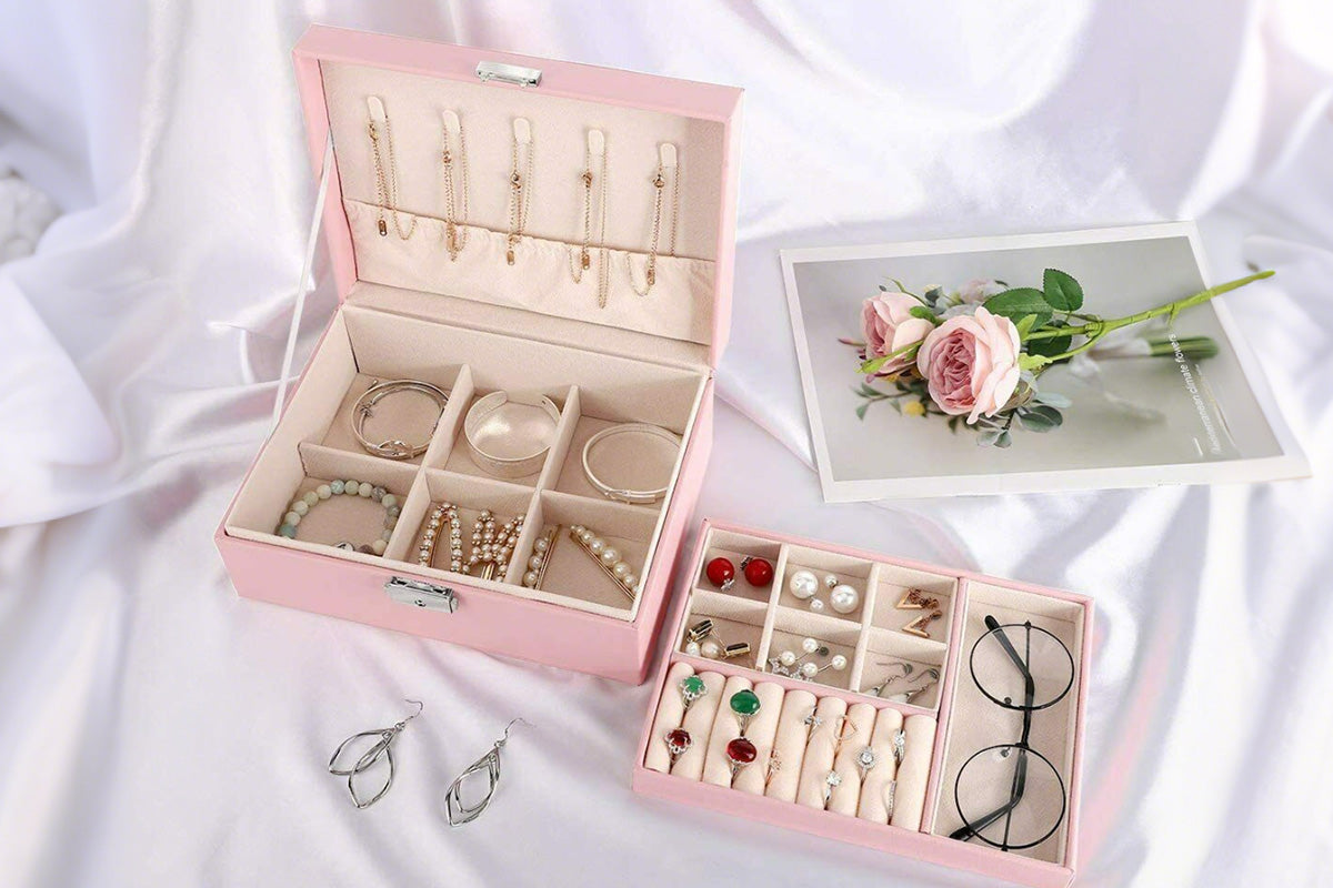 Jewellery Organiser Case Box Holder Storage Earring Ring Display with Lock and Key