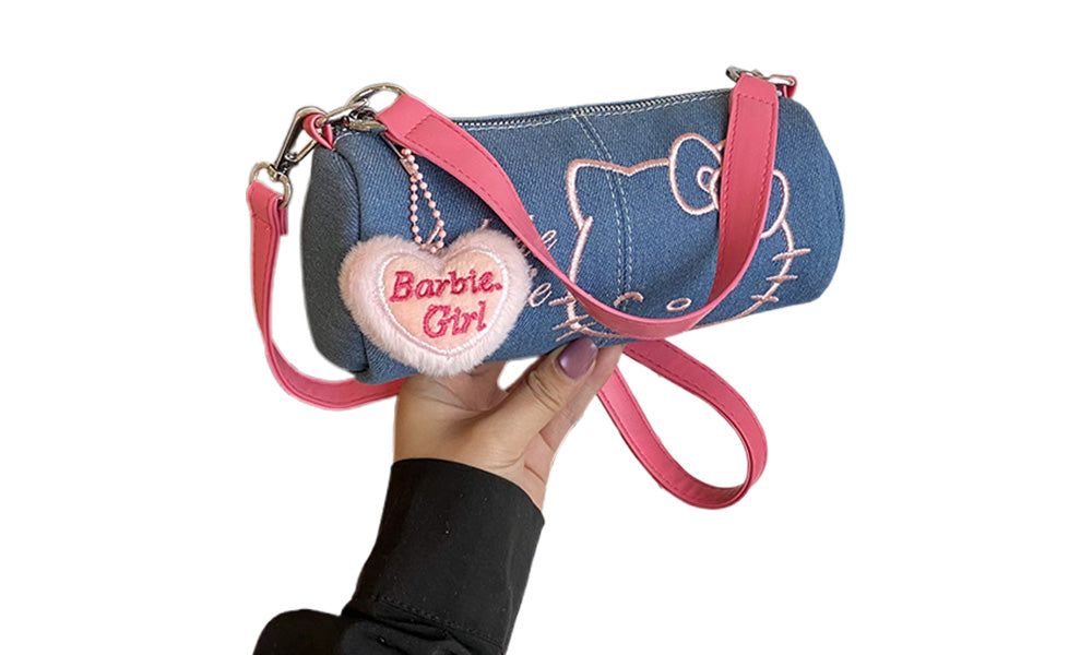 Cute Cylinder Handbag for Women Denim Bag with Top Handle