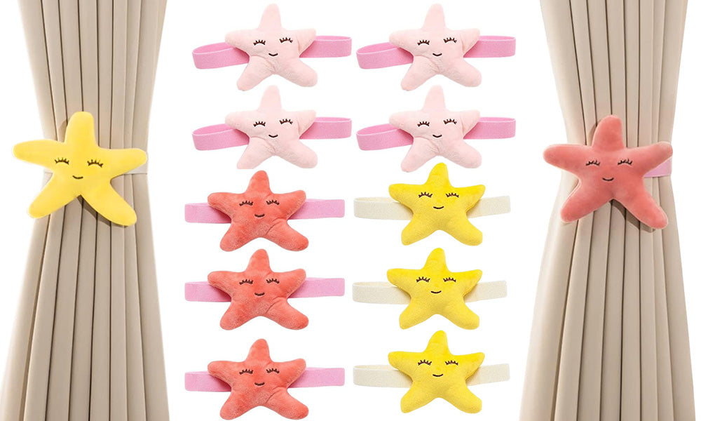 4 PCS Plush Starfish Curtain Tiebacks for Boys Girls Rooms