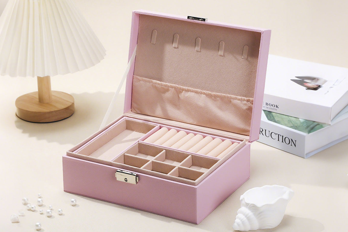Jewellery Organiser Case Box Holder Storage Earring Ring Display with Lock and Key