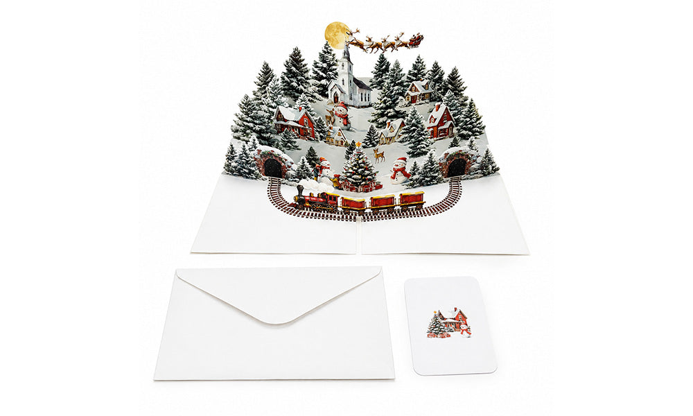 3 PCS 3D Night City Snowman Christmas Greeting Cards with Envelopes