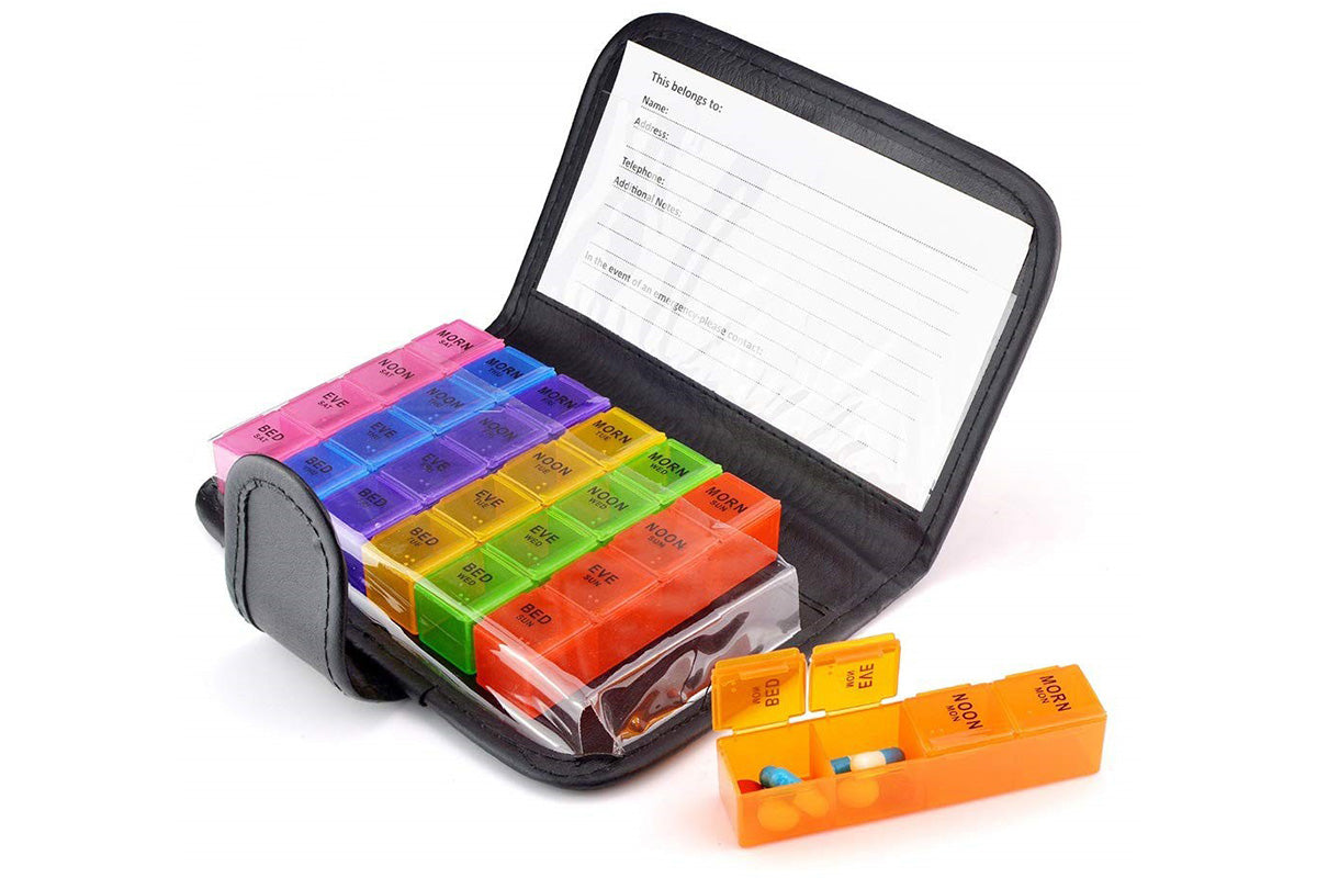 Weekly Pill Organizer Individual Medicine Containers for Vitamins Supplements