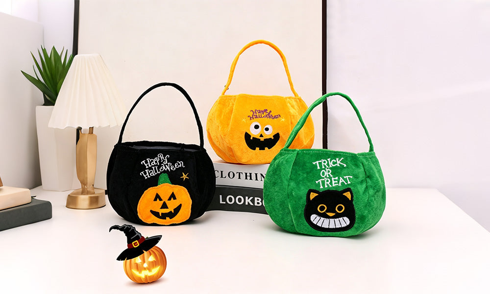 5 PCS Plush Cartoon Pumpkin Bags for Halloween Candy Toys and Gifts