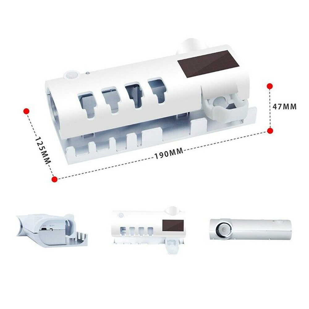 Solar Powered Automatic Toothpaste Dispenser Toothbrush Holder with UV Steriliser Squeezers