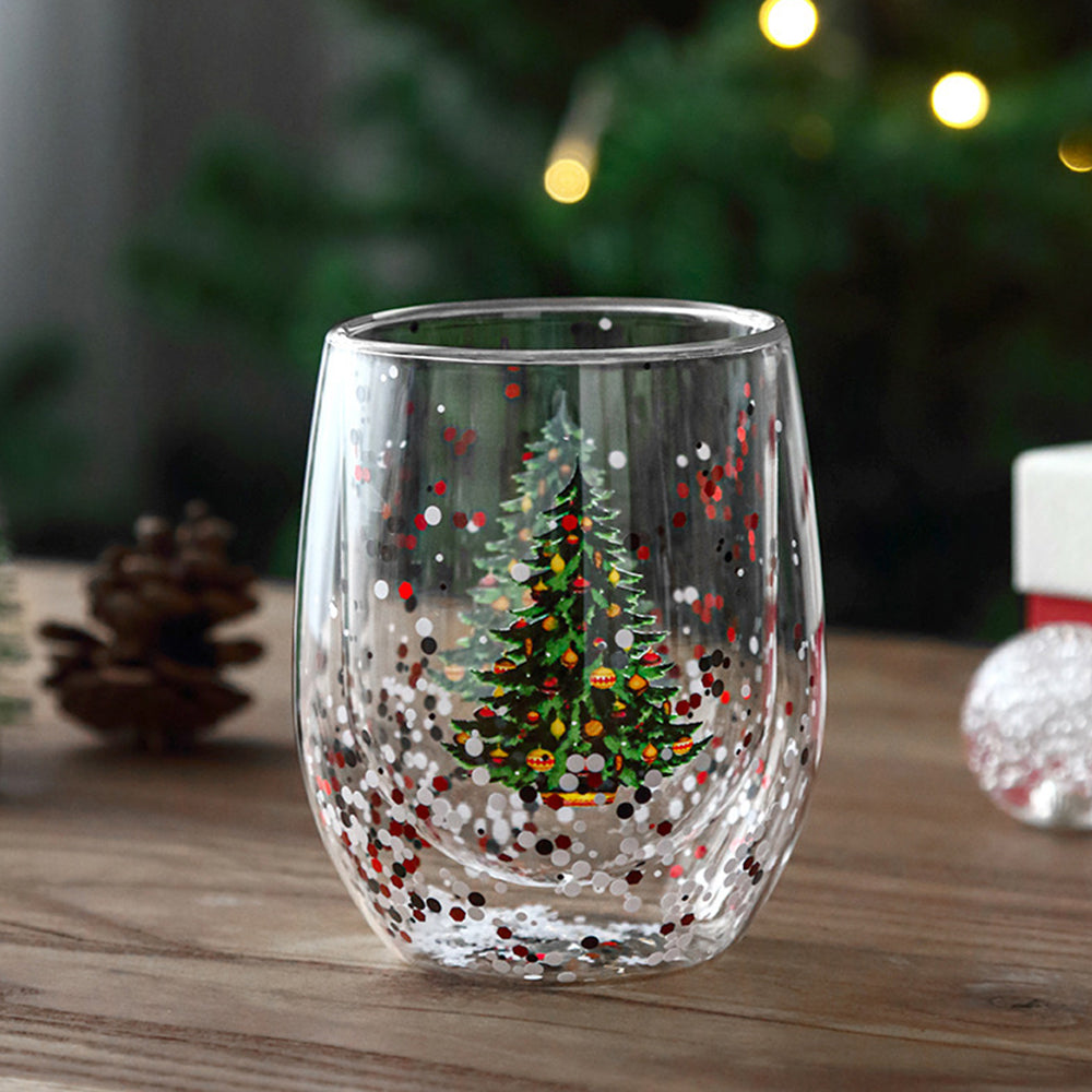 2Pcs 300ml Christmas Tree Double-Wall Coffee Glass Cups