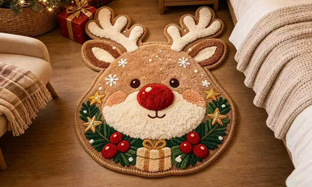 Soft Christmas Velvet Floor Mat with Non Slip Dot Backing