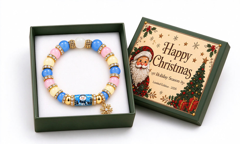Christmas Bracelet with Gift Box and Zinc Alloy Glass Beads