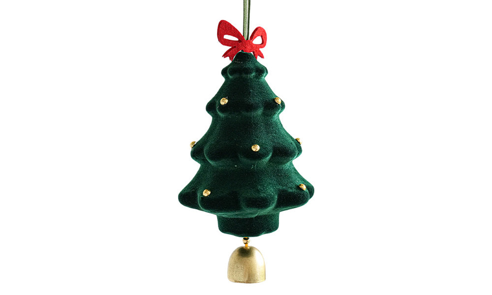 3PCS Flocked Christmas Tree Hanging Ornaments with Bell Pendants