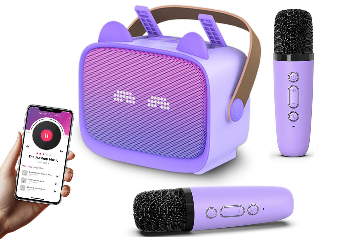 Mini Karaoke Machine with 2 Wireless Microphone Christmas Gift