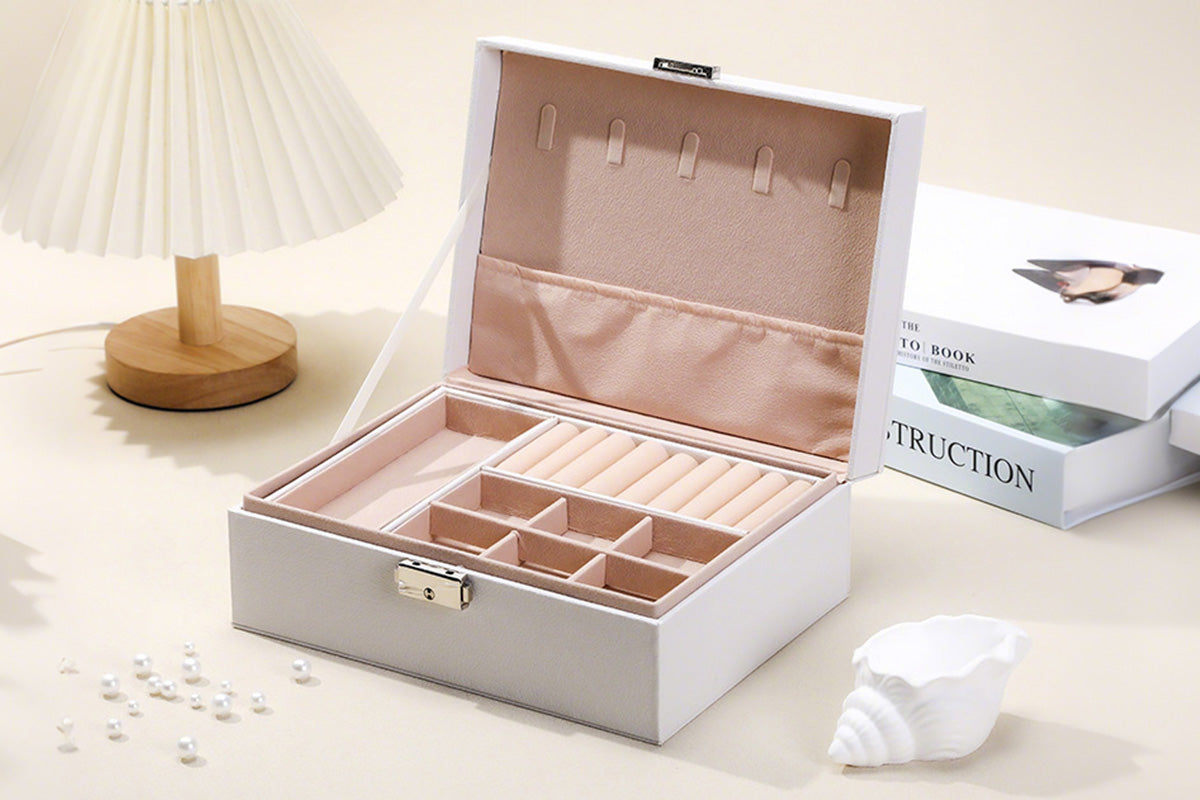 Jewellery Organiser Case Box Holder Storage Earring Ring Display with Lock and Key