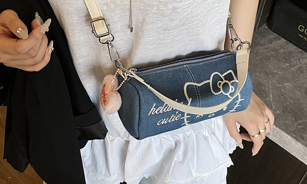 Cute Cylinder Handbag for Women Denim Bag with Top Handle