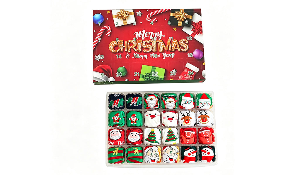 12 Pairs Christmas Socks Advent Calendar with 24 Day Countdown Gift Box