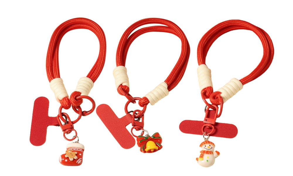 3/6PCS Red Christmas Wrist Straps Phone Case Lanyards and Keychains