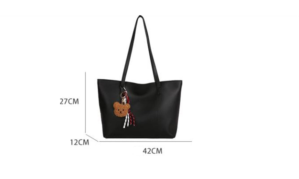 PU Shoulder Tote Bag with Teddy Pendant
