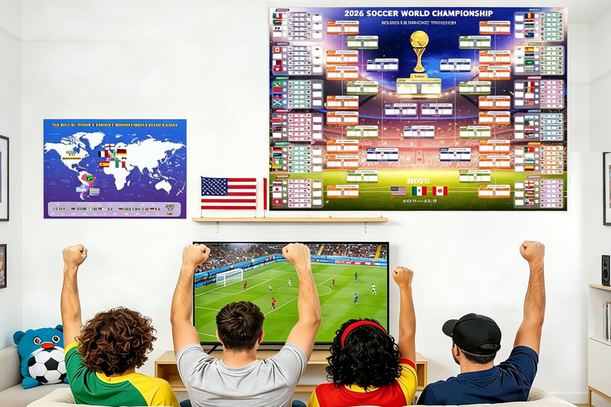 World Cup 2026 Soccer Poster with 600 Team Stickers Match Schedule Chart for Fans