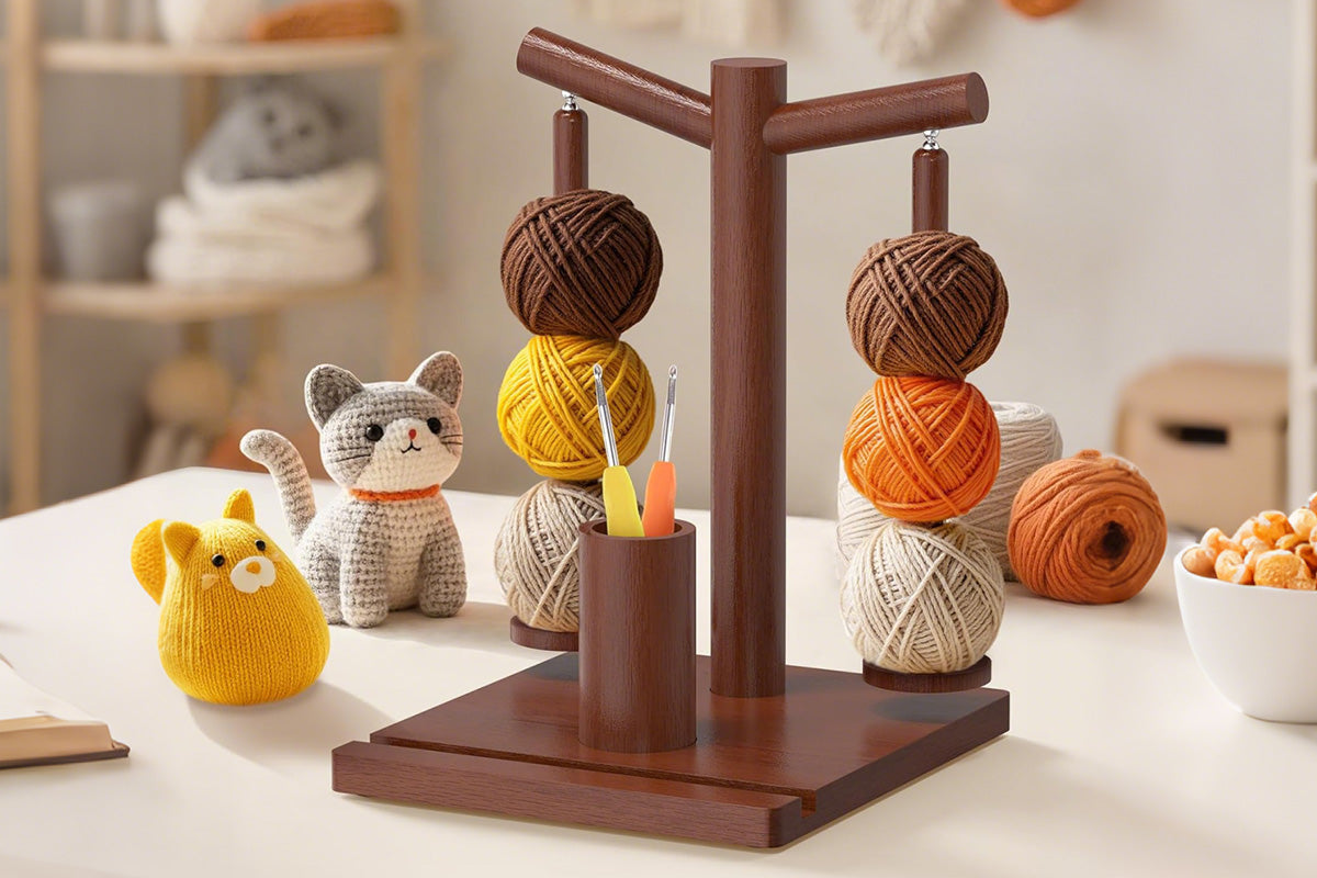 Wooden Yarn Holder for Crocheting and Knitting with Phone stand