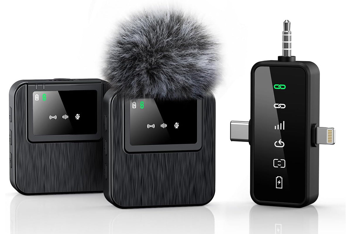 3-in-1 2.4G Wireless Lavalier Microphone Set Compatible with iPhone Android Device for Recording Live Streaming