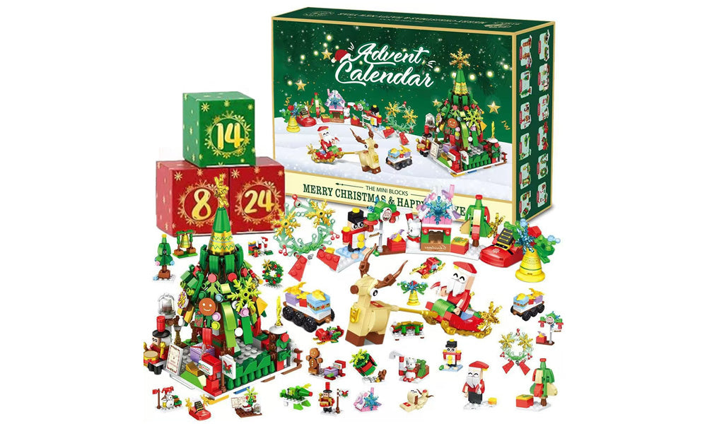 Christmas Advent Calendar Building Blocks for Adults Featuring Tree Reindeer and Sleigh Train