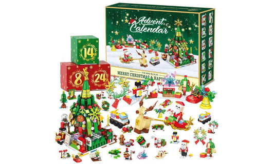 Christmas Advent Calendar Building Blocks for Adults Featuring Tree Reindeer and Sleigh Train